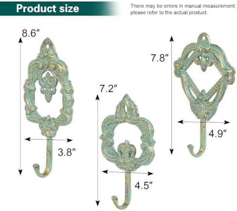 Sungmor Set of 3 Decorative Cast Iron Wall Hooks - Vintage Green - Image 4