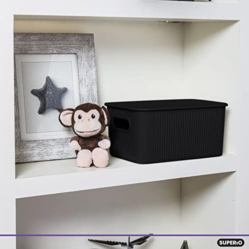 Superio Ribbed Collection - Decorative Plastic Basket Open Home Storage Bins Organizer, Medium Brown (6 Pack) Container Boxes for Organizing Closet Storage Bins for Shelves Drawer Shelf 5 Liter - Image 3