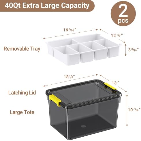 80Qt Stackable Storage Bins with Lids Trays Craft Box Organizers, 2Pack, GY - Image 2