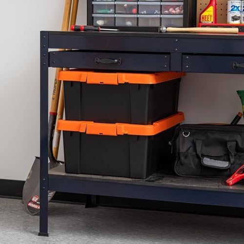 IRIS USA 4 Pack 12 Gallon Lockable Storage Bins, Heavy Duty Stackable Containers with Lids for Garage Organization or Moving, Black/Orange - Image 6