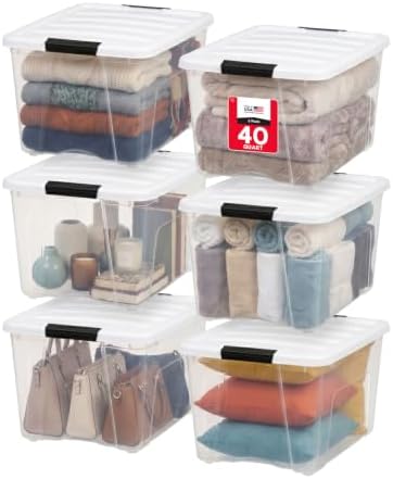 IRIS USA 40 Qt Storage Bins with Lids, 6 Pack, Clear/White by IRISUSA