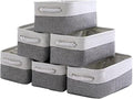 TcaFmac Small Storage Baskets for Shelf 6 Pack Canvas Storage Basket with Handles Fabric Storage Basket for Organizing Storage Bin (White and Grey, 12x8x5") by TcaFmac