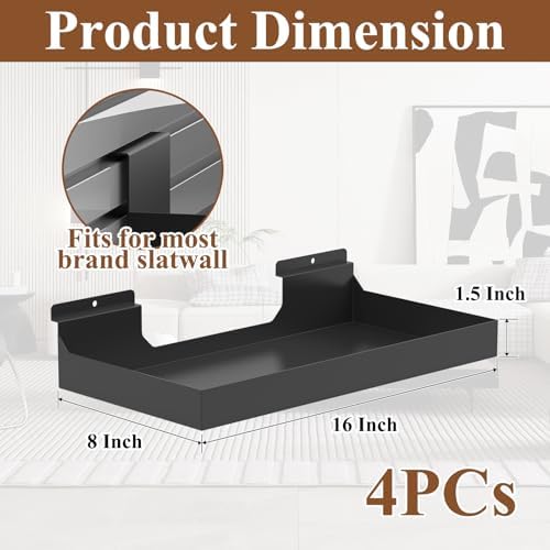 16 x 8 Inch Metal Slatwall Shelves, 4‑Pack, Slatwall Accessories - Image 2