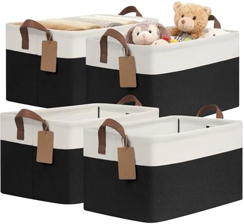 CHICVITA 4 Pack Large Fabric Storage Baskets for Shelves, 30L Black & White by CHICVITA