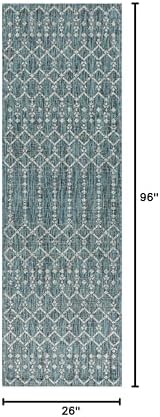 Eyely Moroccan Textured Weave Runner Rug 2X8 Teal/Gray, Indoor Outdoor Rug - Image 2