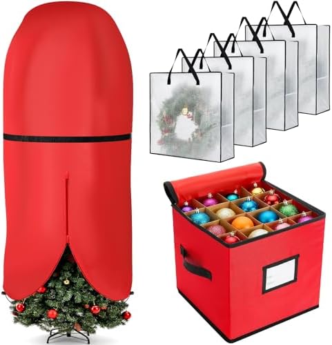 SATINIOR 6 Pcs Christmas Tree Storage Bag Set, Ornament Box, Red, 9 ft by SATINIOR