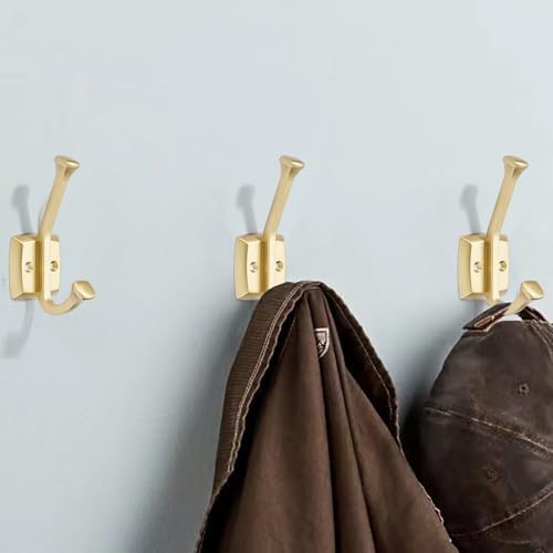 10 Pack 4-3/4 inch Brushed Brass Coat Hooks, Wall Mounted with Screws Suitable for Hanging Keys, Bath Towel, Bags, Hats, etc. Square Zinc Alloy Brushed Gold mudroom Hooks - Image 4