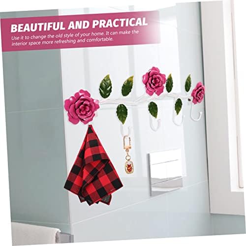 Hemoton Rose Flower Wrought Iron Coat Hooks 19.7 Inch Decorative Wall Rack for Hanging Coats Bags Towels Entryway Bathroom Organizer - Image 3