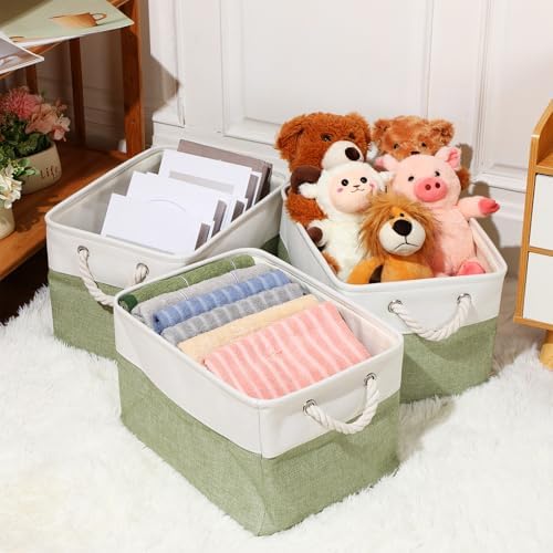 meekoo 8 Pack Fabric Storage Bins Baskets, 15 x 11 x 9.5 in, Green White - Image 4