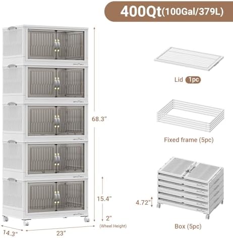BROVIEW 400Qt Stackable Storage Bins with Lid for Home Dorm, 5Pack White - Image 2