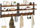 Double Shelf Coat Rack Wall Mount with 8 Hooks, Rustic Brown HWS009H-2 by High-qualityhomefurnishing