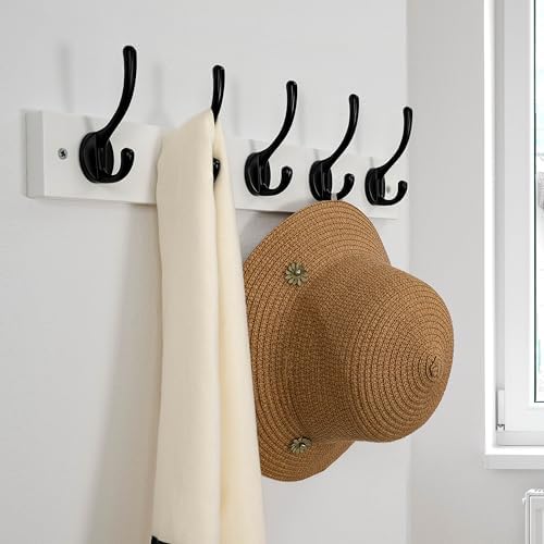 Dseap Wall Mounted Coat Rack: 16" Hole to Hole, Coat Hook Hanger with 5 Metal Hooks for Hanging Coats Towels Hats Clothes, White & Black, 2 Packs - Image 5