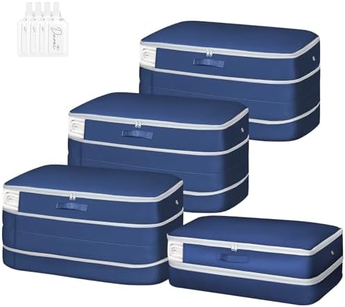 Comforter Storage Bag - Large Capacity Bedding Storage Bags Ultra Space Saving Self Compression Organizer, Washable Compression Bags for Storage Comforter Blanket Duvet, 4-Pack, Navy Blue by EasortmPackingCubes