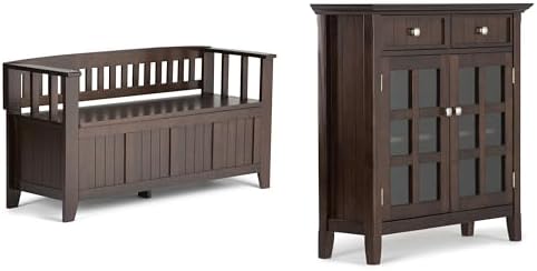 SIMPLIHOME Acadian 2-Seater Storage Bench and Cabinet Set in Brunette Brown by SimpliHome