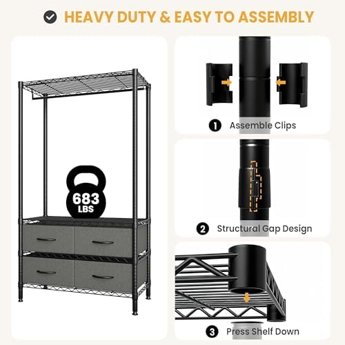 Garvee Freestanding Clothes Rack with Drawers and Adjustable Shelves - Image 6