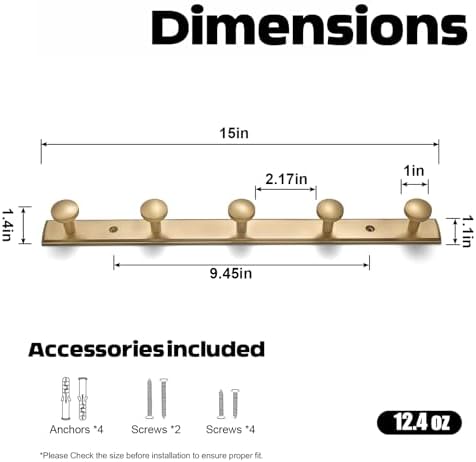 Goo-Ki Champagne Bronze Coat Rack Wall Mount with Escutcheon Backplate, Modern Heavy Duty Zinc Coat Hooks, Soft Gold Hat and Towel Hanger Rail for Entryway, Bathroom and Mudroom (5 Hooks) - Image 2
