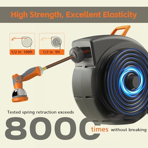 Retractable Garden Hose Reel 100 FT, 1/2" Heavy Duty Garden Hose - Image 2
