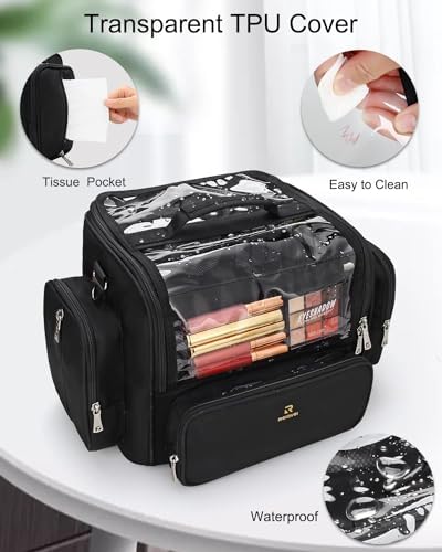 NAONAYA Makeup Brush Bag Extra Large Makeup Brush Case with 4 small bags Professional Makeup Artist Brush Holder Stand Up Organizer for Travel with Adjustable Dividers and Shoulder Strap - Image 5