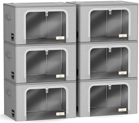 Sorbus Clothing Storage Bins with Clear Window, Metal Frame (6 Pack, Gray) - Image 7