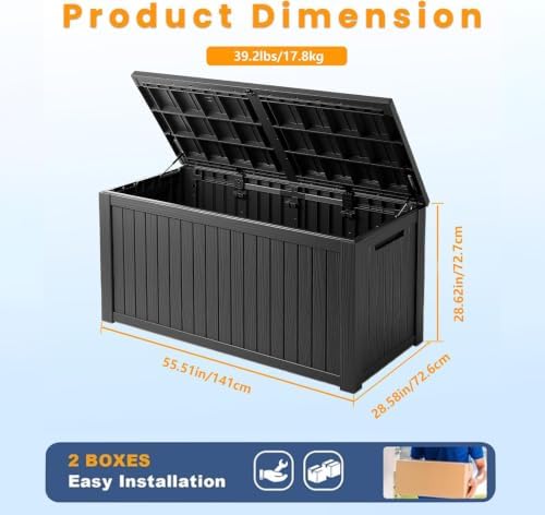 200 Gallon Waterproof Large Resin Deck Box Indoor Outdoor Lockable Storage Container for Patio Furniture Cushions Garden Tools, Black - Image 3