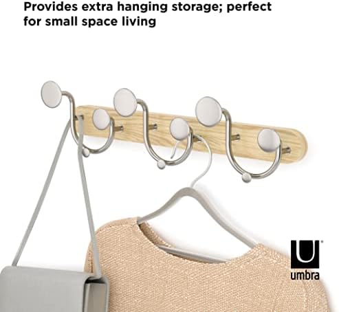 Umbra Melody Wall-Mount Coat Rack Rail with Nine Hooks, Natural/Nickel - Image 3