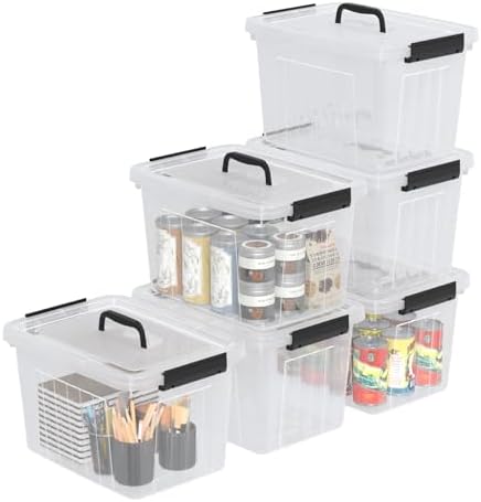 12 Quart Plastic Clear Storage Latching Bins with Lids, 6 Packs by Oymlclivisa