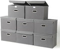 STOREONE Fabric Storage Cube Bins Foldable Organizer Container Collapsible Basket with Lids and Metal Handles, for Home, Bedroom, Closet 8 Pcs (Grey) by STOREONE