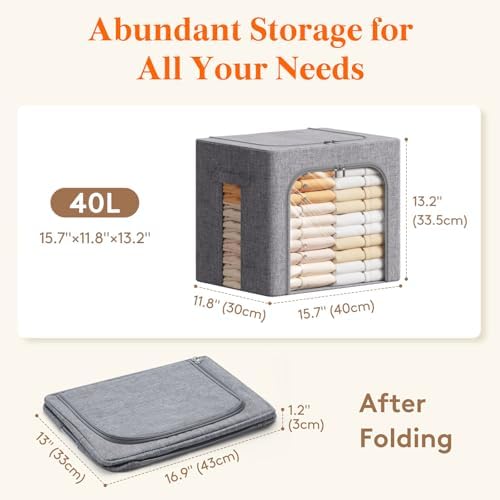 Lifewit 6 Pack Clothes Storage Bins with Metal Frame, Stackable Storage Box - Image 4