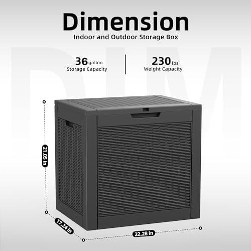 Vixzen 36 Gallon Deck Boxes Outdoor Waterproof, Lockable Resin Storage Box with lid for Furniture Cushions, Weatherproof Containers Outside Storage Boxes for Garden Patio Pool Tools(Black, 36 Gallon) - Image 2