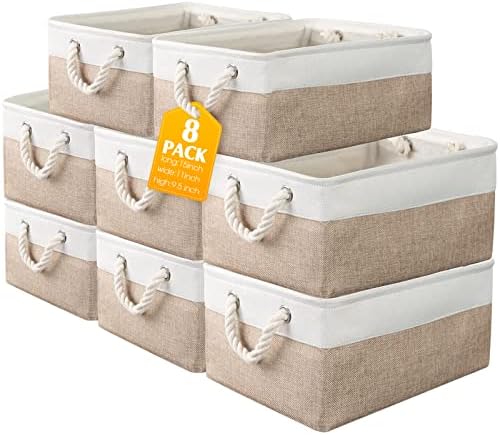 meekoo 8 Pack Fabric Storage Bins Baskets, 15 x 11 x 9.5 in, Beige by meekoo