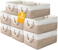 meekoo 8 Pack Fabric Storage Bins Baskets, 15 x 11 x 9.5 in, Beige by meekoo