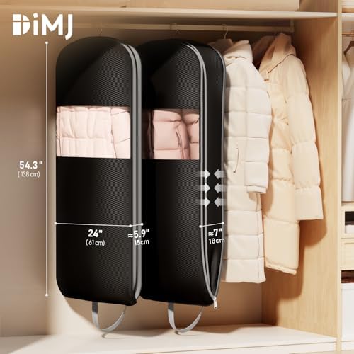 DIMJ 4 Pack 54" Garment Bags for Hanging Clothes - Space Saving Compression Suit Bag Travel with Handles Window, Washable Carry Clothing Storage Cover for Dress, Coats, Down Jacket, Shirts - Image 2