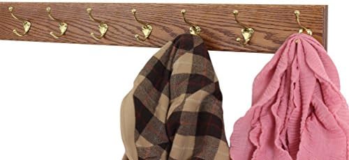 PegandRail Oak Wall Mounted Coat Rack with Solid Brass Hooks 4.5" Ultra Wide (Chestnut, 41" x4.5 with 8 Hooks) - Image 2