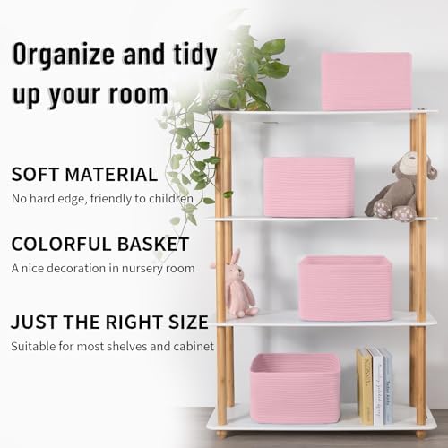 4 Pack Storage Baskets for Organizing Toys, Towels, and Clothes, Woven Basket for Shelves, Sturdy Nursery Cube Bins for Storage, 13''L x9''W x7.8''H, Pink - Image 5