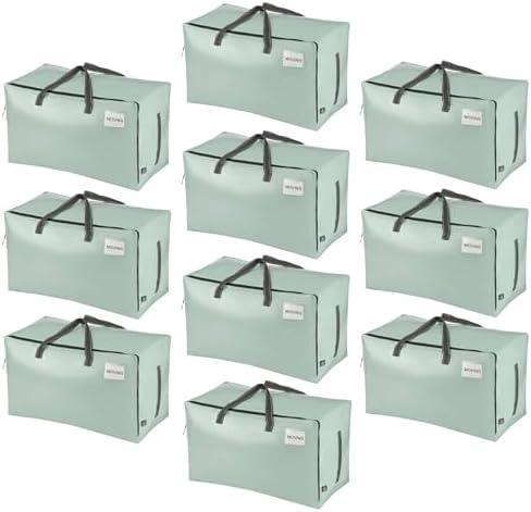 VENO 10 Pack Extra Large Heavy Duty Moving Bags with Wide Opening & Reinforced Handles, Reusable Storage Tote Bags with Strong Zippers for Clothes, College Dorm Essentials & Moving Supplies by Veno