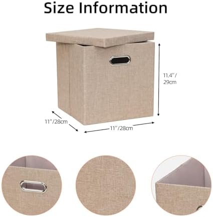 Storage Bins with Lids, Collapsible Linen Fabric Boxes Organizer Containers with Lid Foldable Storage Box Basket for Closet, Shelves, Home, Office, 11 x 11 x 11.4 Inch, 4 Pack, Khaki - Image 2