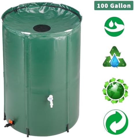 100 Gallon Collapsible Rain Barrel, Portable Rainwater Collection System, Rain Catcher Barrel, Water Storage Tank with Two Spigots and Overflow Kit, Rain Water Barrel Collector for Garden, olive green - Image 7
