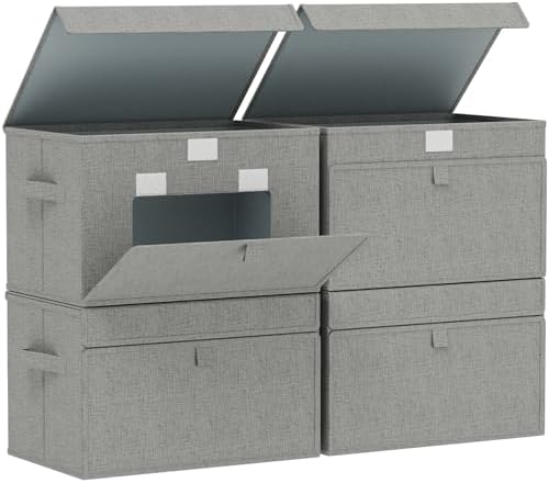 Foldable Storage Boxes with Flip Cover,15x9.8x9.8in,Grey,4 Pack by Unknown