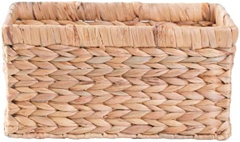 Natural Woven Water Hyacinth Rectangular Wicker Basket with Handles, Small Storage Bin Organizer, 12 Inch Shallow Basket Tray - Image 4