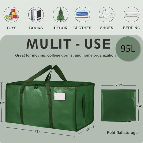 16 Pack-Extra Large Heavy Duty Moving Bags - Waterproof Storage Totes with Handles & Zippers, Foldable for College Dorm, Storage (olive green) - Image 2