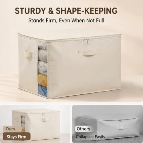6Pack Canvas Storage Bags for Clothes & Comforters with Clear Window, Beige - Image 4