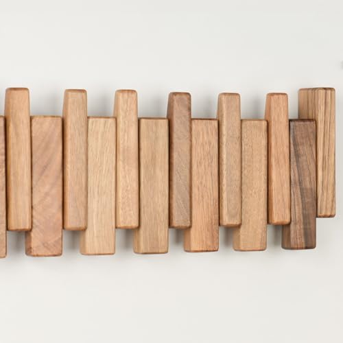 Walnut Piano Key Coat Rack with 8 Flip Hooks - Image 4