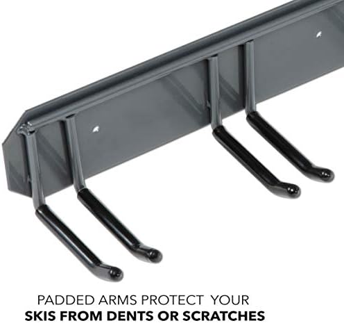 RaxGo Ski Storage Rack, Wall Mounted, Holds 4 Pairs of Skis & Skiing Poles or Snowboard for Home and Garage Storage, Heavy Duty and Rubber-Coated Hooks - Image 3