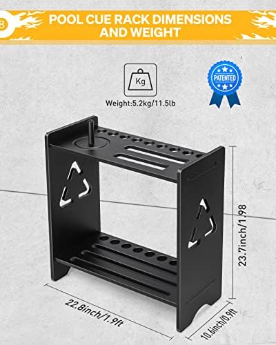 EXTCCT Pool Stick Holder Floor Stand, Wood with Cone Chalk Holder, Black - Image 5