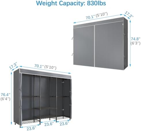 VIPEK V5C SE Covered Garment Rack Heavy Duty Clothes Rack with Cover and Adjustable Shelves, Freestanding Portable Closet Racks Clothes Storage Wardrobe Closets, Black Clothing Racks with Grey Cover - Image 5