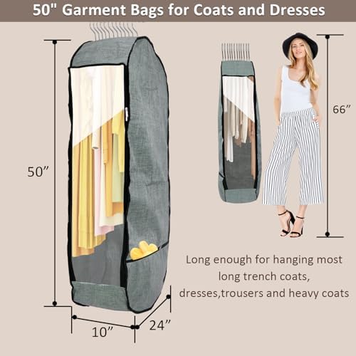 4PCS Garment Bags for Hanging Clothes,Chakera Large Breathable Garment Bag for Closet Storage with 10”Gusseted,Clear Clothing Storage Garment Cover for Dress Sweater with Double Zipper,Grey - Image 3