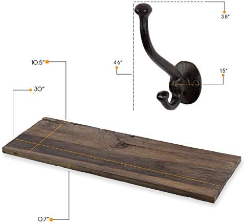 Rustic State Takki Wall Mount Mudroom Entryway Organizer Farmhouse Wood Coat Rack with 5 Cast Iron Double Hooks Walnut 30 Inches Long - Image 5