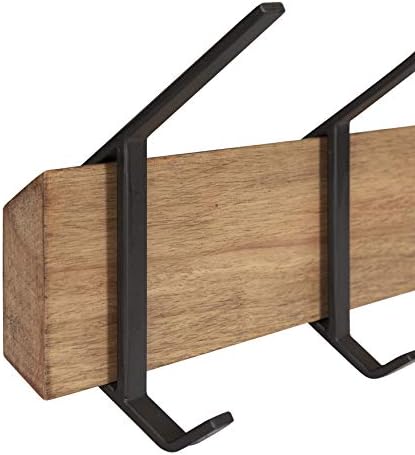 Kate and Laurel Rossmore Farmhouse 5-Hook Wall Hanging Coat Rack, Natural Rustic Wood, Modern Hanging Rack for Coats, Bags, Or Pots and Pans - Image 4