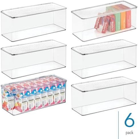 iDesign Plastic Stackable Hinged-Lid Storage Box, Set of 6, Clear - Image 2