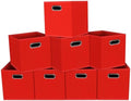 Fabric storage bins Cubes, Fabric Cube Organizer with Handle, Foldable Cube Bins for Cloth or Accessary Storage, 11x11x11, Set of 8, (Red) by Yunkeeper